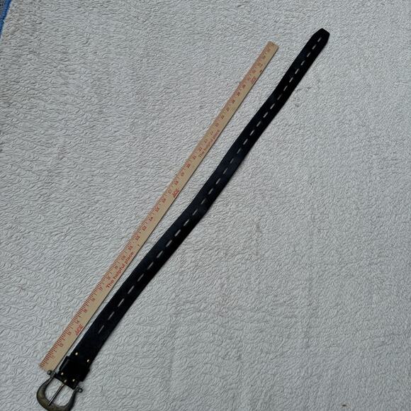 Vintage Garay Leather Belt Black Western Cowboy Silver Buckle One Size Rodeo - Picture 4 of 4